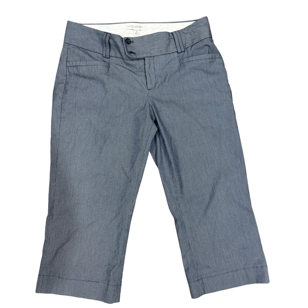 Banana Republic Sloan Fit Pinstripe Cropped Pants Blue White Stretch Womens 8